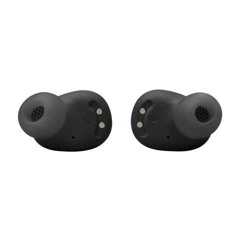 Jbl wave buds 2 | črne true wireless bluetooth 5. 3 slušalke z anc | jbl pure bass | 40h baterija | ip54 | brezžične slušalke 4 Jbl wave buds 2 črne slušalke zadnji pogled s silikonskimi nastavki
